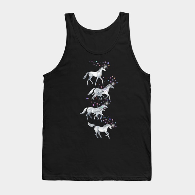 Unicorns and Stars on Dark Teal Tank Top by micklyn